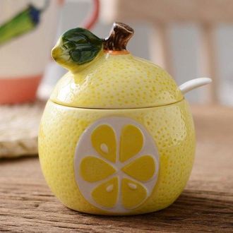 OEM Azucarero De Cer&aacute;mica Con Forma De Fruta, Salero, Pimentero Con Tapa Y Cuchara Bote Para Especias (amarillo)