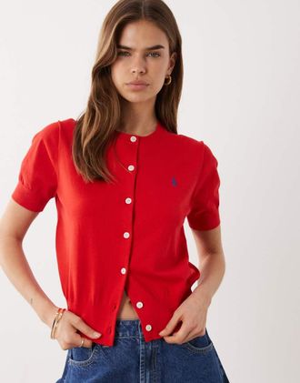 Polo Ralph Lauren Cardigan a maniche corte rosso scuro
