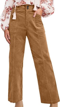 Generic Womens Corduroy Trousers Trendy High Waisted Double Buttoned Corduroy Cropped Trousers Vintage Straight Leg Stretch Cord Pants Fall Winter Casual Loos