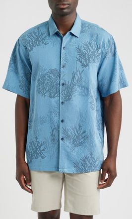 Kahala Humu Hideout Jacquard Short Sleeve Button-Up Shirt in Ocean Blue at Nordstrom, Size Xx-Large