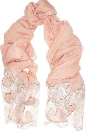 Emilio Pucci Floral Lace Trimmed Blush Wool & Cashmere Scarf