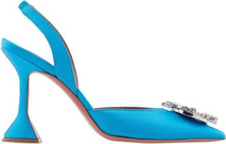 Amina Muaddi Azur Satin Begum Slingback Pumps, Brand Size 37.5 ( US Size 7.5 )