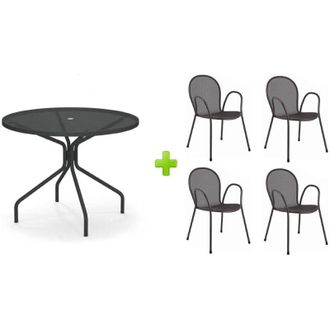 Emu Tavolo Per Esterno Cambi Diametro 106 Cm Con 4 Sedia Poltrona Ronda Grigio Antico