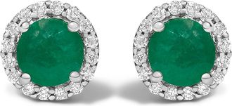 House of Brilliance 10K Gold Gemstone and 1/6 Cttw Diamond Halo Stud Earring