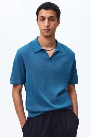 H&M Regular Fit Silk-blend Polo Shirt in Blue at Nordstrom, Size X-Large