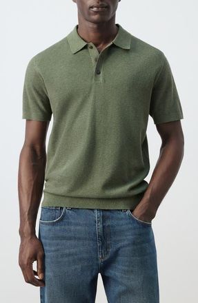 Mango Fine Knit Polo in Forest Green at Nordstrom, Size Small