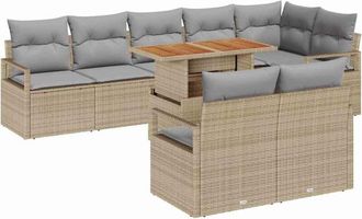 vidaXL Conjunto De Sof&aacute; De Jard&iacute;n 9 Pcs Beige Polirat&aacute;n Vidaxl