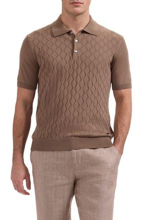 Bugatchi Wave Stitch Cotton Knit Polo in Taupe at Nordstrom, Size Xx-Large