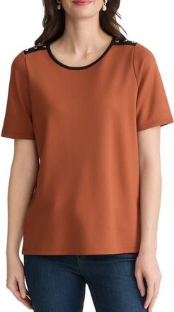 Jones New York Button Placket Shoulder T-Shirt in Maple Spice/jones Black at Nordstrom, Size X-Small