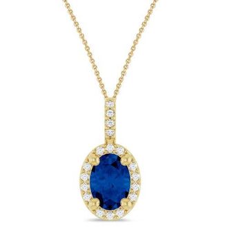 Allurez Oval Lab Blue Sapphire & Diamond Halo Pendant Necklace 14K in 1.13Ct/yellow Gold at Nordstrom, Size 18