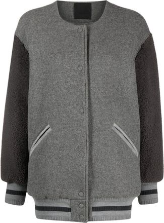 Givenchy logo-appliqu&eacute; wool bomber jacket - women - Sheep Skin/Shearling/Virgin Wool/Polyester/Viscose - 38 - Grey