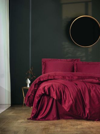 Asir Group LLC Juego De Cama - 1 Funda N&oacute;rdica 140 X 200cm + 1 Fundas De Almohada 60 X 60 Cm - Sat&eacute;n - Rojo Burdeos