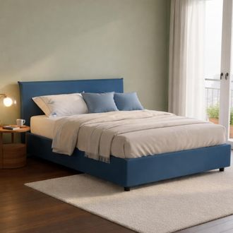 Dmora Dmora - Cama Matrimonial Dame, Cama Contenedor Con Revestimiento De Tela, 100% Made In Italy, Apertura Frontal, Con Colch&oacute;n Cm 160x190 Incluido, Azul