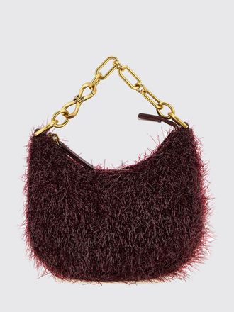 Twinset Mini borsa a mano Croissant in lurex con frange e manico metallico