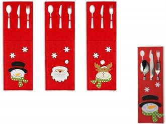 Trade Shop Trade Shop - 6pz Portaposate Feltro Natalizie Rosso 15x9cm Babbo Natale Renna Pupazzo Fiocco Rilievo