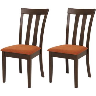 Hhg [nunca Usado] Juego De 2 Sillas De Comedor Hhg-451, Silla De Cocina, Tela/tejido, Madera Maciza, Estructura Oscura, Naranja