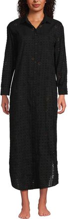 Lands End Eyelet Button Down Maxi Cover-up Dress in Black at Nordstrom, Size X-Large