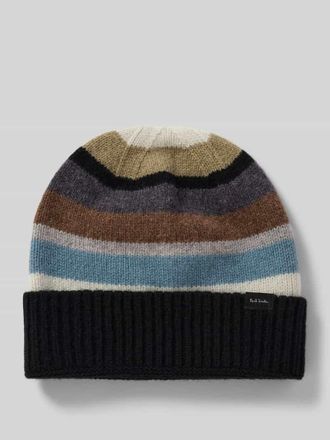 Paul Smith Beanie mit Label-Detail in Mittelbraun Mel, Größe 1