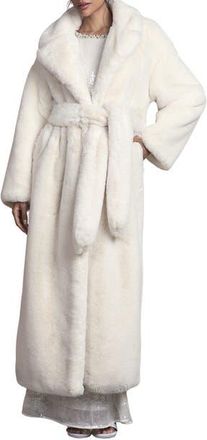Coast Occasion Belted Longline Fur Coat in Ivory at Nordstrom, Size 14