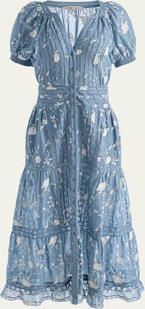 Alice & Olivia Kathryn Lace-Trim Midi Shirtdress