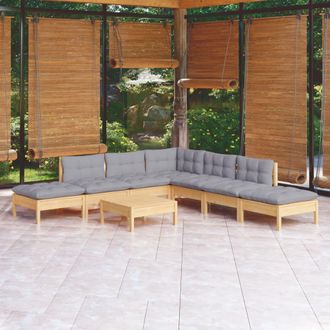 vidaXL Juego De Muebles De Jard&iacute;n 8 Pzas Y Cojines Madera Pino Gris Vidaxl