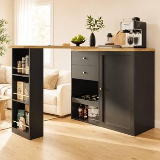 Merax Black Swivelling Bar Table With Storage Cabinet