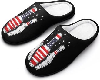 Generic U.S.A Flag Bowling Pin Slippers Men Winter Warm Cotton Anti-Slip Indoor Slip-Ons House Shoes