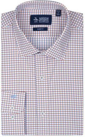 Original Penguin Slim Fit Summer Check Dress Shirt in Tangerine at Nordstrom Rack, Size 18 - 34/35