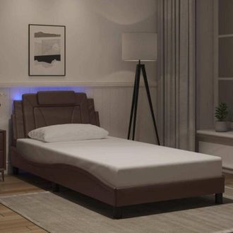 vidaXL Vidaxl - Estructura Cama Con Luces Led Cuero Sint&eacute;tico Marr&oacute;n 100x200 Cm