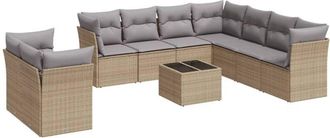 vidaXL Juego De Sof&aacute;s Jard&iacute;n Con Cojines Beige 10 Pzas Rat&aacute;n Sint&eacute;tico Vidaxl
