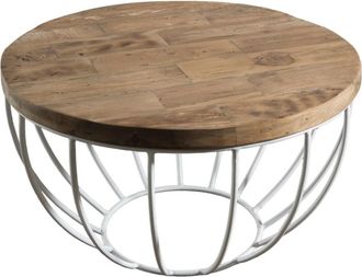 Macabane Mesa de centro de madera de teca reciclada y metal blanco D60