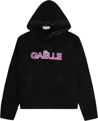 Ga&euml;lle Paris Studded Hooded Black Cotton Top - Dames - Hoodies - Zwart - S - Katoen - Hoodies & sweatvesten