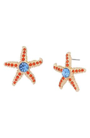Betsey Johnson Pav&eacute; Starfish Stud Earrings in Orange at Nordstrom