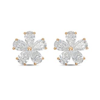 Diana M. Jewels 14kt Rose gold 10.00cts lab grown Pear shaped diamond flower cluster stud earrings