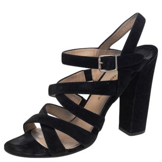 PAUL ANDREW Black Suede Ankle Strap Block Heel Sandals