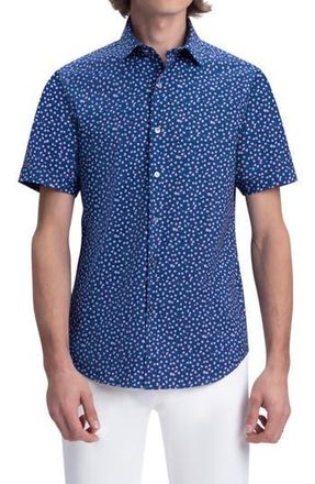 Bugatchi Mens Tech Short Sleeve Stretch Cotton Button-Up Shirt in Navy at Nordstrom Rack, Size Medium