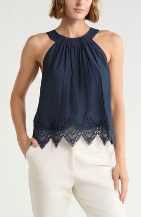 Ramy Brook Karis Halter Neck Lace Trim Tank in Navy at Nordstrom Rack, Size X-Small