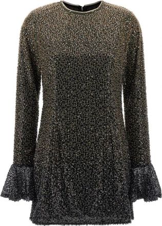 Rotate Beaded Ls Mini Dress - Dames - Feestkleedjes - Bruin - S - Leer - Kleedjes