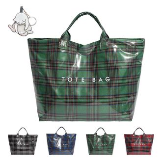 Generic Christmas Plaid PVC Tote Bag for Women, Letters Print Tote Bag, Large Plastic Totes Bags, for Shopping/Travel (Green)