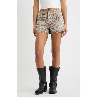 Free People Now or Never Leopard Print Denim Shorts in Brown Sugar Combo at Nordstrom, Size 26
