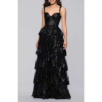 Blondie Nites Sequin Layered Ruffle Ballgown in Black at Nordstrom, Size 15