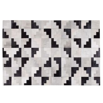 Beliani Alfombra Negra Y Gris De Piel 140 X 200 Cm Rectangular Moderna Patchwork Hecha A Mano Efirli