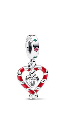 Pandora Double Candy Cane Heart Christmas Dangle Charm