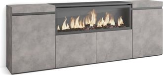 Skraut Home Aparador efecto madera cemento 208x35x75cm chimenea efecto fuego