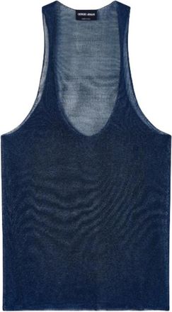 Giorgio Armani Viscose Lurex Top - Dames - V-hals truien - Blauw - S - Truien & Vesten