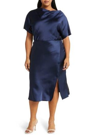 Renee C Satin Off the Shoulder Dress in Navy at Nordstrom Rack, Size 1X