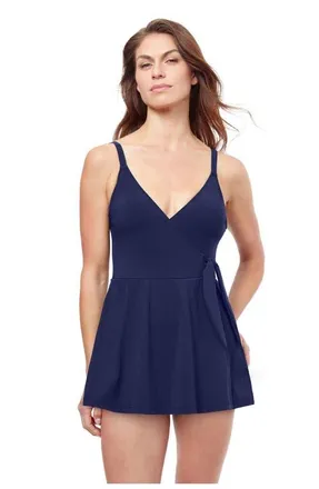 Gottex Tutti Frutti V-neck skirted bottom one-piece in Navy at Nordstrom, Size 6