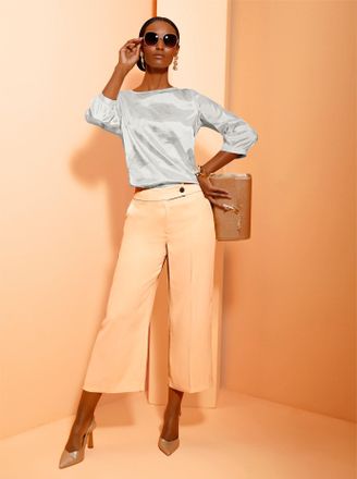 Cr&eacute;ation L Schlupfbluse CREATION L, Damen, Gr. 36, ecru, 95% Polyester, 5% Elasthan, unifarben, U-Boot-Ausschnitt, Blusen Schlupfbluse