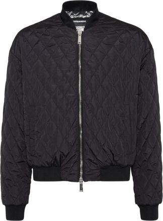 Dsquared2 Zwarte bomberjas met geribbelde zoom en manchetten - Heren - Bomber jackets - Zwart - 2XL - Jassen