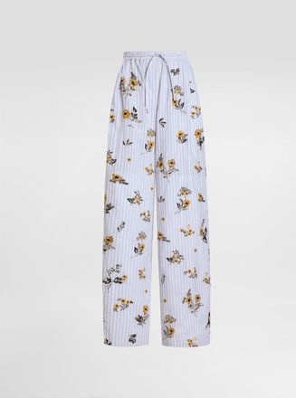 Dolce & Gabbana Poplin Trousers With Thread Floral Embroidery And Rhinestones - Woman Pants And Shorts Multi-colored 42